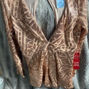 Sequin Geometric Long Sleeve Romper